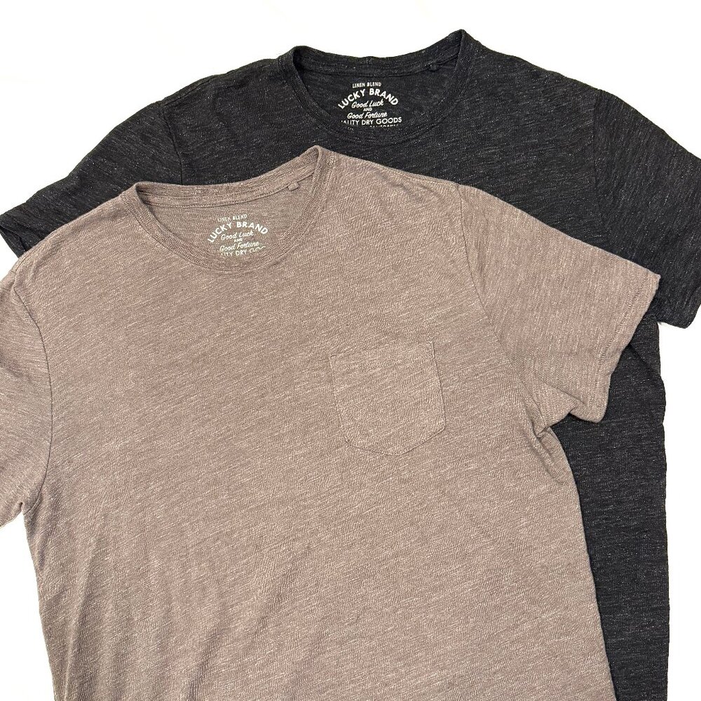 Lucky Brand Linen Blend Heathered T Shirt Pair Dark Grey + Tan Large